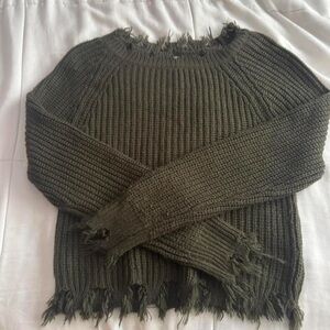 Women's Olive Distressed Turtleneck Sweater